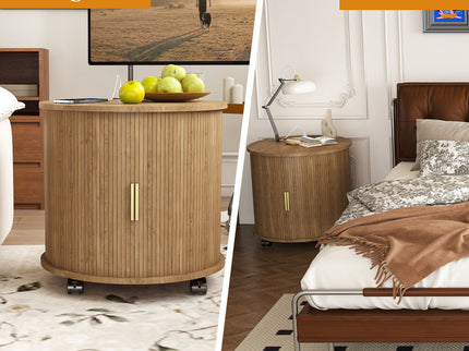 Cylinder Nightstand With Charging Station & Sliding Door