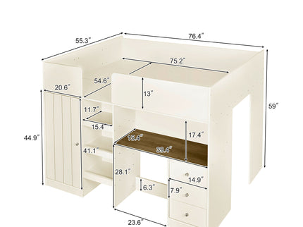 Loft Bed With Built In Wardrobe, Desk, Shelves, And Drawers
