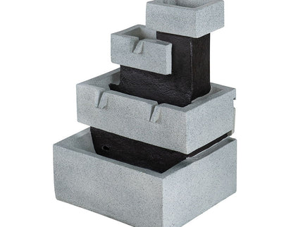 Decorative 4 Tier Block Fountain With Light, For Indoor And Outdoor - Black / Gray