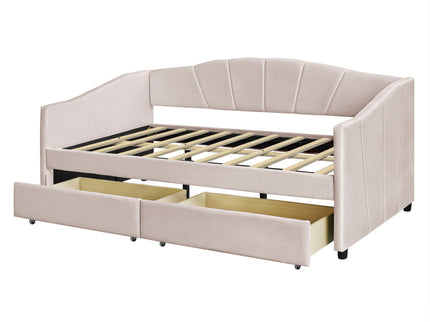 Upholstered Daybed With Two Drawers And Wood Slat
