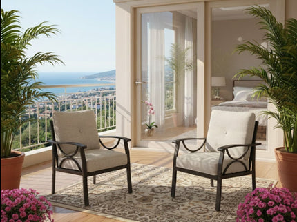 All-Weather Armchairs With Cushions, Modern Sculptural Design (Set of 2)