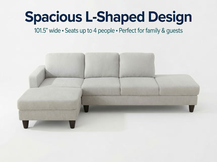 2 Piece L - Shaped Left Chaise Sectional Sofa With Ottoman, Living Room Furniture - White / Gray