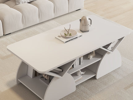 Geometric Engineered Coffee Table With Rounded Corners With Open Shelves