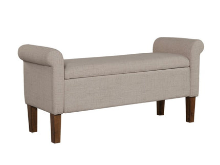 Upholstered Storage Bench With Rolled Armrests - Beige