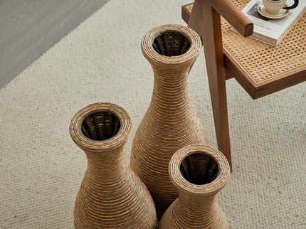 3 Piece Artificial Rattan Floor Vase Set Decorative Accent For Living Room, Hallway & Entryway, Ideal For Dried Or Silk Flower Arrangements - Beige