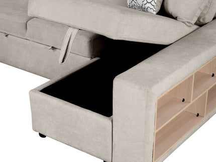 U-Shaped Sectional Sofa Pull-Out Sofa Bed With Two USB Ports, A Storage Chaise Lounge And Four Back Pillows For Living Room