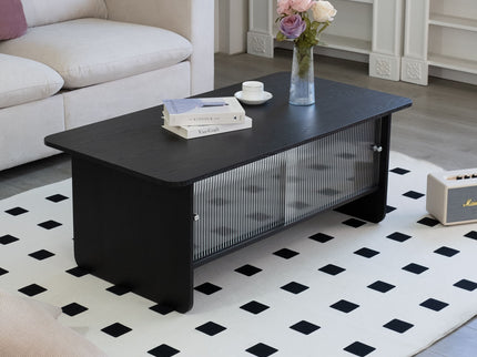 Rectangular Coffee Table With Sliding Door Storage Center