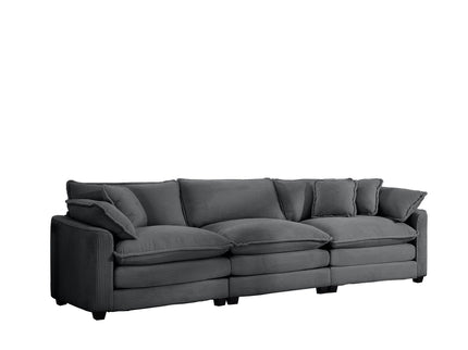 Mid-Century Modern 3 Seater Sectional Sofa With Arm And Throw Pillows