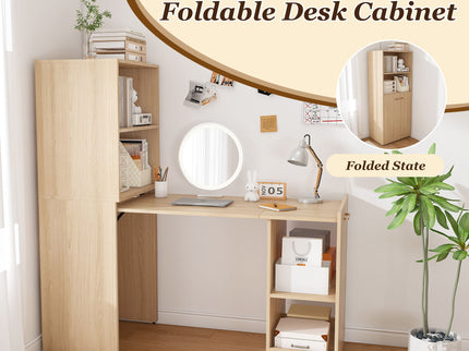 Stretchable Office Desk With Storage Shelves And Mobile Wheels