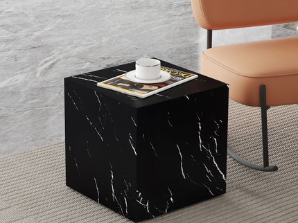 Luxurious Marble Texture Coffee Table Cube Design Elegant Living Room Accent - Black