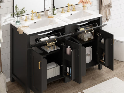Modern Bathroom Vanity With Ceramic Sink, Soft-Close Doors, Flip Drawer, U-Shaped Shelves, Elegant Storage Solution