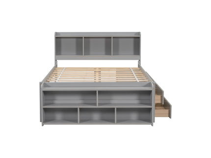 Bed With Bookcase Headboard, Under Bed Storage Drawers And Bed End Storage Case