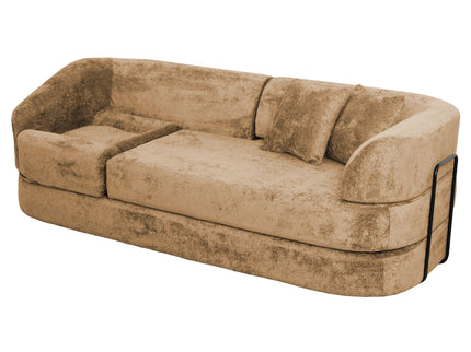 3 Seater Sofa With Built In Pet Bed Nook, Curved Design And 2 Throw Pillows