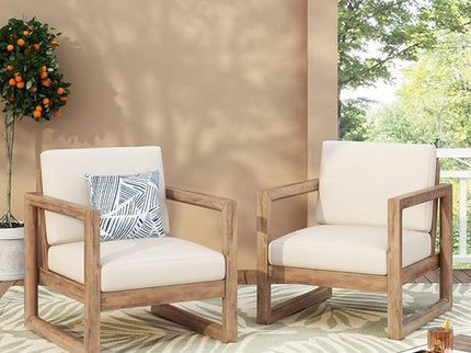 Outdoor Acacia Wood Patio Club Chair, Wood Patio Furniture, Waterproof Thick Cushion Deep Seating For Porch - Brown Wash / Beige