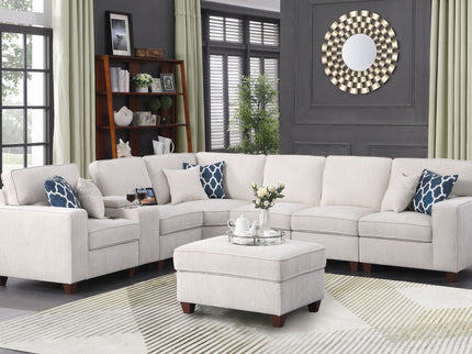 Rene - Sectional Sofa With Ottoman - Beige