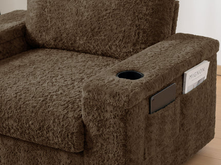 Oversized Chaise Lounge Indoor Rabbit Fur Sofa Bed With Storage Ottoman And Armrests Cup Holders With Deep Seat
