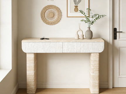 Entryway Table With 2 Hidden Handle Drawers For Entrance - Beige / Yellow