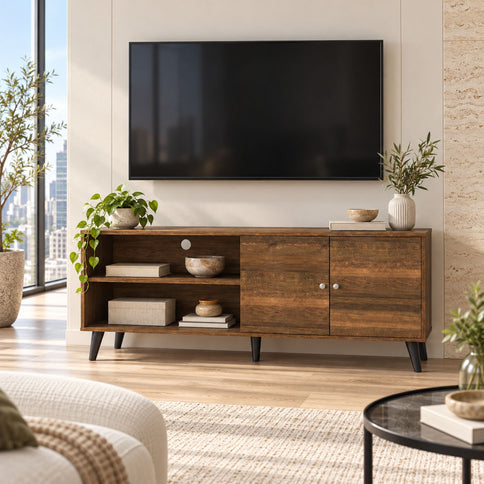 Amidon - TV Stand, With 2 Storage Shelves And 1 Cabinet