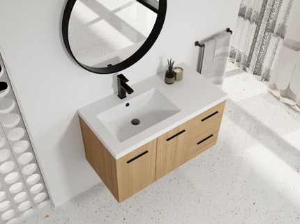 Wall Mounted Floating Bathroom Vanity With Sink, Door & Drawers Modular Cabinet