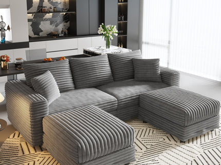 Deep Seat Convertible Sofa With Soft Pillows And Ottomans