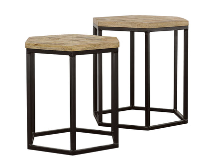 2 Piece Nesting Table With Hexagon Base - Brown