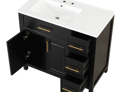 Modern Bathroom Vanity With Sink Top, 2 Doors And 3 Drawers