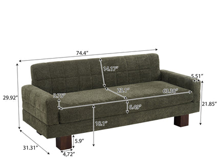 Modern Loveseat Sofa, 2 Seater With Square Arms For Living Room