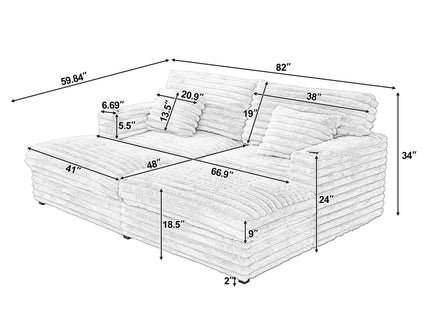 Oversized Double Chaise Lounge Sofa With USB Ports And Cup Holders