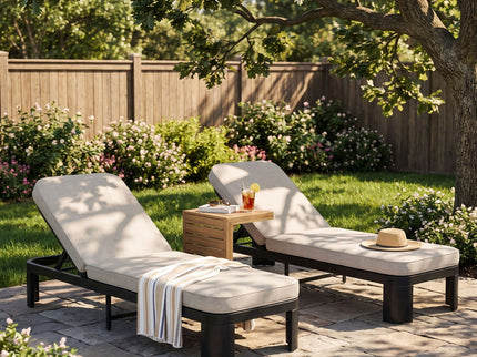 Outdoor Chaise Lounge Set With Side Table, 5 Position Adjustable Patio Recliner