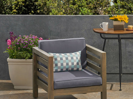 Outdoor Acacia Wood Patio Chair With Fabric Cushion
