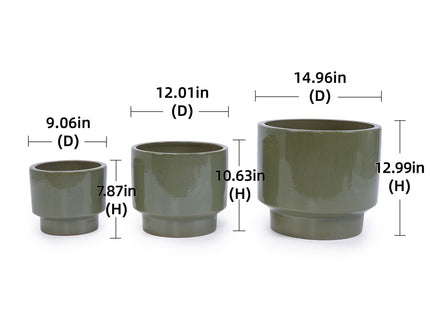 3 Pieces Ceramic Flowerpot, Planter For Patio, Garden Or Windowsills - Antique Light Green