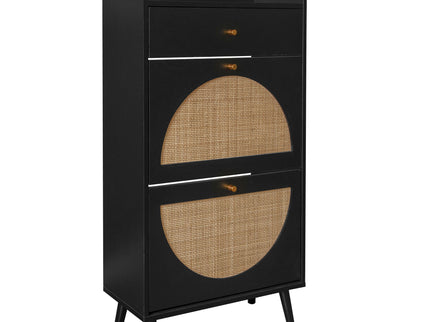 Allen - Rattan 2 Door 1 Drawer Cabinet Shoe Rack For Entrance