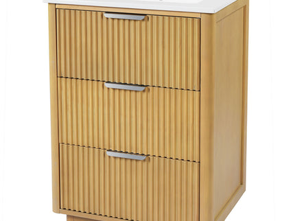Bathroom Vanity With Sink, Open Shelf & Closed Storage - Natural Wood
