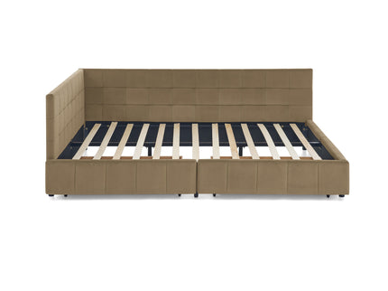 Mid-Century Storage Upholstered Tufted Bed Frame With Backrest And Armrests