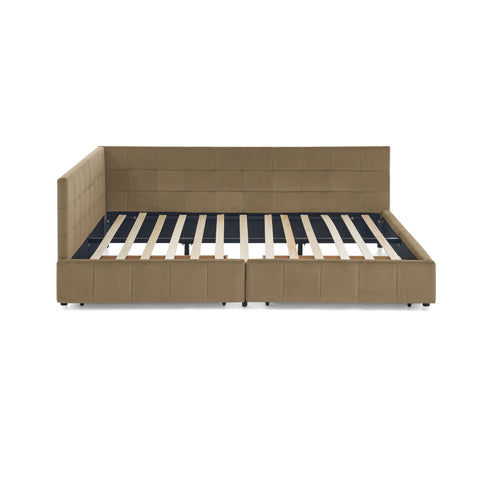 Mid-Century Storage Upholstered Tufted Bed Frame With Backrest And Armrests