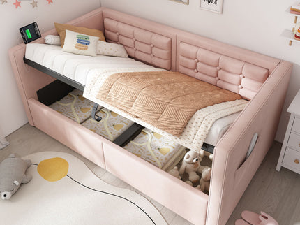 Upholstered Hydraulic Storage Daybed With USB & Type C Charging