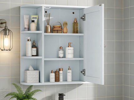 Bathroom Wall Storage Cabinet With Mirror And Adjustable Shelf, 6 Open Shelves