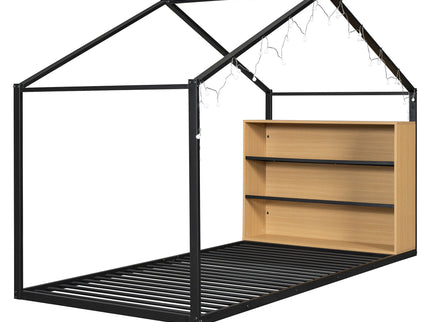 Bed House Frame With Shelves And Lights