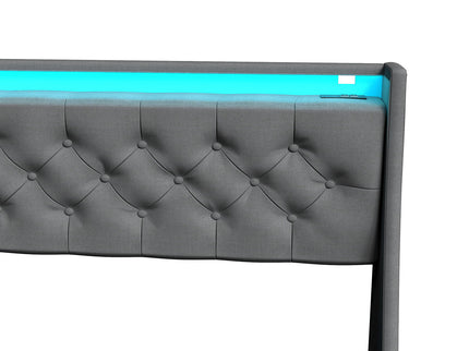 Floating Bed Frame With Rgb LED Light, 2 Storage Drawers & Headboard Shelf