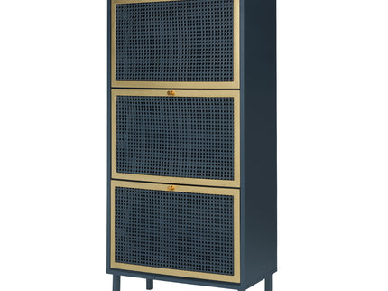 Modern Rattan 3 Door Shoe Rack Cabinet For Entryway