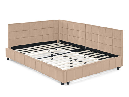 Mid-Century Storage Upholstered Tufted Bed Frame With Backrest And Armrests