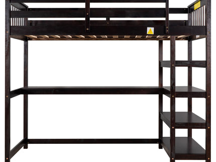 Loft Bed With Storage Shelves And Under Bed Desk