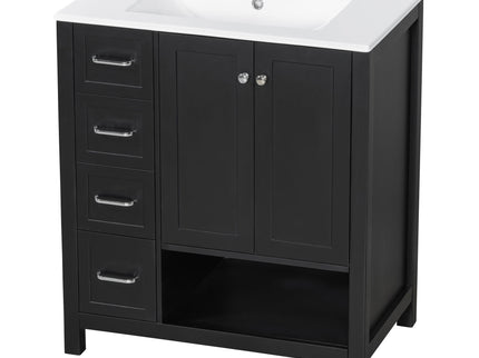 Bathroom Vanity With Sink Top, Bathroom Vanity Cabinet With 2 Doors And 2 Drawers, Open Shelf