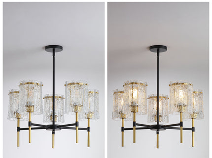 5 Light Chandelier, Textured Glass Pendant Light, (Not Including The Bulb) For Living Room - Black / Gold