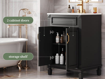 Bathroom Vanity With Top Sink, Cabinet With 2 Soft Closing Doors