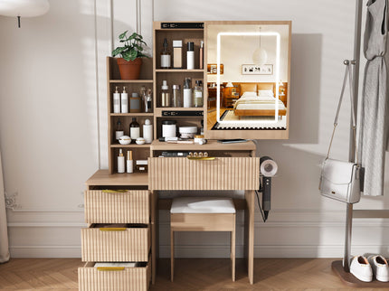 Modern Vanity Desk With 3 LED Lighting Modes, 4 Drawers