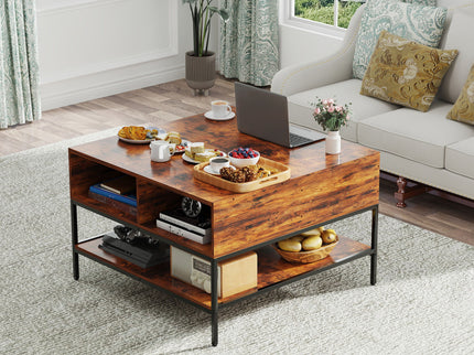 Rustic Flip Top Coffee Table With Hidden Storage - Black / Brown
