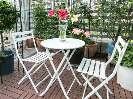 3 Piece Patio Bistro Set Of Foldable Round Table And Chairs