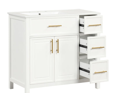 Modern Bathroom Vanity With Sink Top, 2 Doors And 3 Drawers