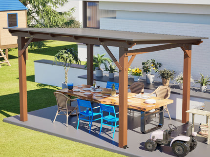 13 X 10 Ft Gazebo With Roof, Spacious Outdoor Patio Shade Structure For Backyard & Garden - Brown